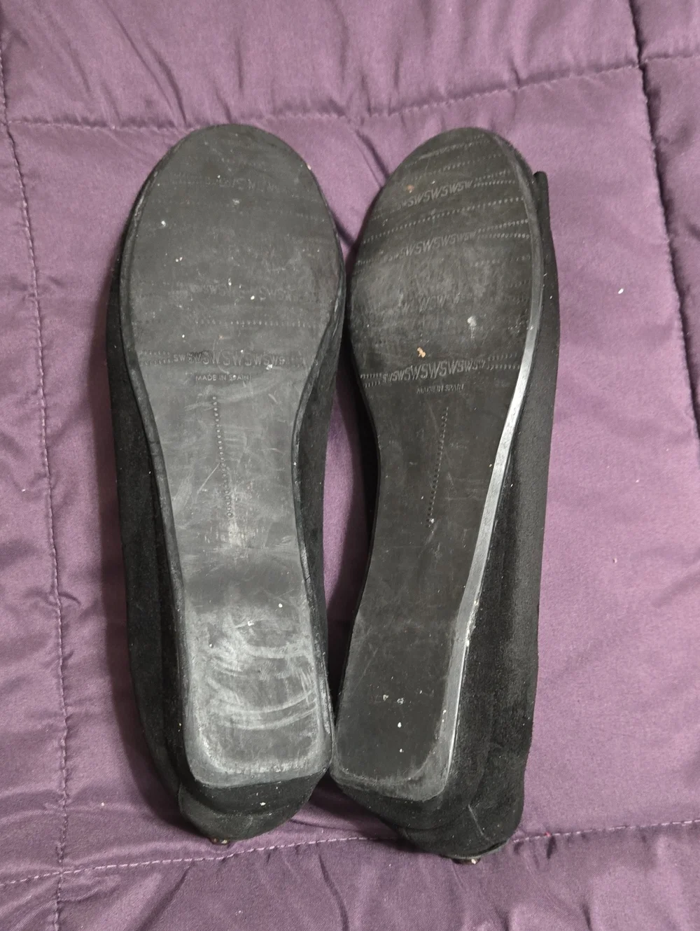 Stuart Weitzman Black Suede Bucksome Wedges with Silver Oval Accents Size 9N - Picture 10 of 11